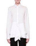 Long-Sleeve Layered-Hem Blouse, White