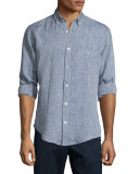 Linen Long-Sleeve Oxford Shirt, Authentic Navy