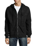 Coated Moto Zip-Front Hoodie, Black