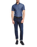 Five-Pocket Regular-Fit Stretch-Denim Jeans, Blue