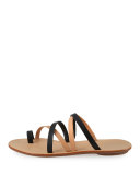 Sarie Leather Toe-Ring Flat Sandal, Black/Buff