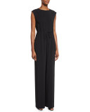 Sleeveless Drawstring-Waist Jumpsuit, Black