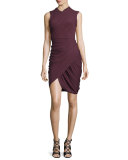 Sleeveless Asymmetric Drape Sheath Dress, Balsamic