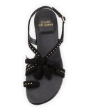 Flapagain Flat Suede Tassel Sandal, Black