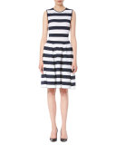 Nautical-Stripe Sleeveless Dress, Navy/White