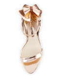 Maya Bow Metallic 115mm Sandal, Rose Gold