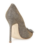 Hangisi Crystal-Buckle Shimmery 105mm Pump, Gold