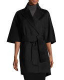 Oversized Half-Sleeve Wrap Coat, Black