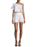 High-Waist Sunflower-Lace Shorts, White