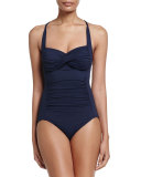 Goddess Twist Halter One-Piece Swimsuit, Indigo