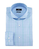 Jaxon Large-Windowpane Slim-Fit Dress Shirt, Blue