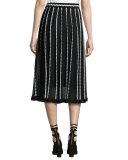 Triangle-Striped A-Line Midi Skirt, Black Pattern