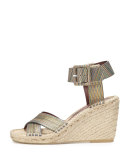 Stefania Snake-Embossed Espadrille Wedge Sandal, Natural