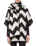Zigzag Cape with Scarf, Black/Cream