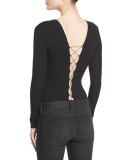 Lace-up Stretch Jersey Bodysuit, Black