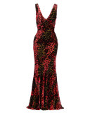 Sleeveless Velvet Devore Gown, Red/Multi