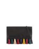 Sofia Leather Tassel Clutch Bag, Black/Multi