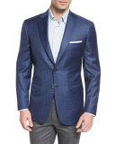 Box-Check Wool Two-Button Sport Coat, Blue/Gray