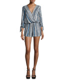 Kalea 3/4-Sleeve Blouson Romper, Denim