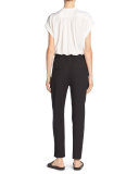 Band-Collar Stretch-Silk Pintuck-Placket Blouse
