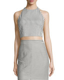 Jaymee Striped Cropped Halter Top, Black/White