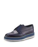 Leather Platform Brogue Creeper, Blue