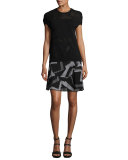 Short Dolman-Sleeve Ribbed Top, Black