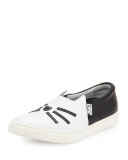 Leather Choupette Slip-On Sneaker, Black/White, Youth