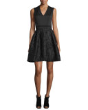 Sleeveless Combo Fit-&-Flare Dress, Black