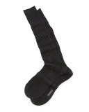 Over-the-Calf Ribbed Lisle Socks, Gray 