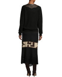 Intarsia Blanket Maxi Skirt, Black/Brown