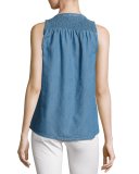 Carley E Sleeveless Chambray Top, Blue