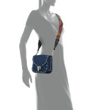 Rockstud Rolling Small Denim Guitar-Strap Crossbody Bag, Denim/Multi