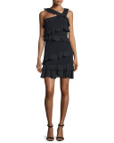 Isadora Asymmetric Ruffled Dress, Black