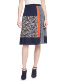 Cici Mixed-Print Pleated Skirt
