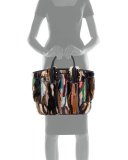 Eloise Large Striped Fur Tote Bag, Multi
