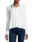 Peplum Solid Poplin Shirt, White