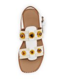 Chalk Embellished Flat Sandal, White