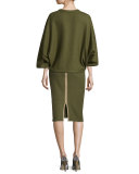 Reversible Cashmere Cape with Brooch, Olive/Taupe