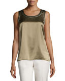Roya Sleeveless Silk Blouse with Metallic Trim