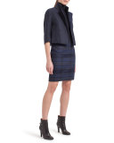Emma Reversible Solid/Plaid Cocoon Jacket, Blue Jay/Starling