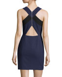 Elliot Sleeveless Cutout Stretch Crepe Mini Dress, Royal/Black