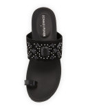 Tulia Jeweled Flat Slide Sandal, Black