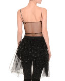 Sleeveless Embellished Sheer Top, Black
