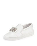 Michelle Faux-Patent Jewel Sneaker, Optic White