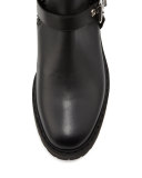 Smocked Leather Over-The-Knee Biker Boot, Nero