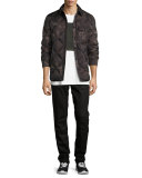 Coated Five-Pocket Moto Jeans, Black