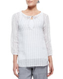 3/4-Sleeve Windowpane Gauze Top, Petite