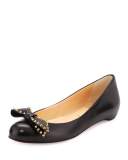 Spike-Bow Leather Red Sole Ballerina Flat, Black