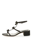 Floral-Embellished Karung Sandal, Black